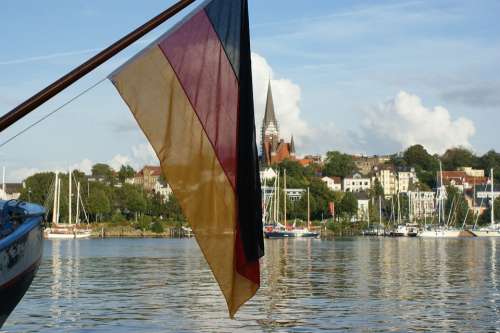 Flensburg Germany Flag Harbour Seaday Ships Boats