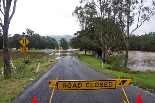 Flood Water River Road Closed Blocked Danger