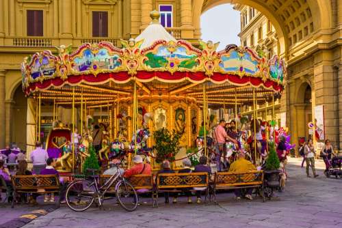 Florence Italy Carousel Plaza City Cities People