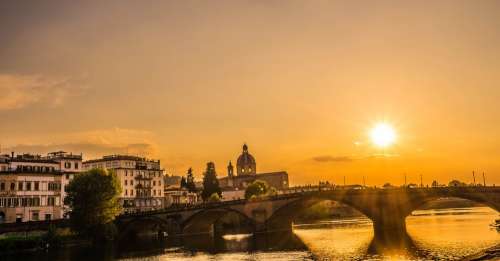 Florence Italy Ponte Vecchio Sunset Lense Flare