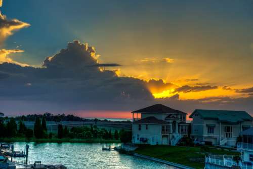 Florida Beach Canal Sunset Nature Clouds Scenic