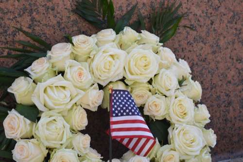 Flowers Sheaf White Flag Tribute Commemoration