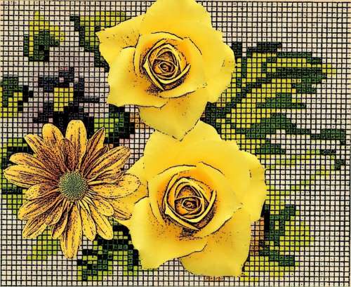 Flowers Yellow Risk Of Embroidery Assembling Kit