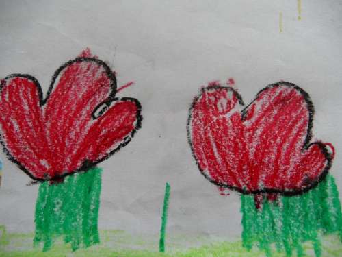 Flowers Children Drawing Red Flowers Child Painting