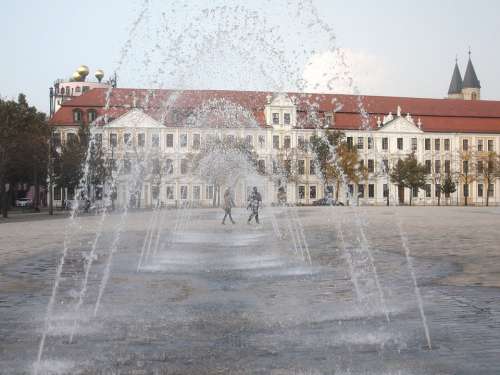Fountain Magdeburg Church Square