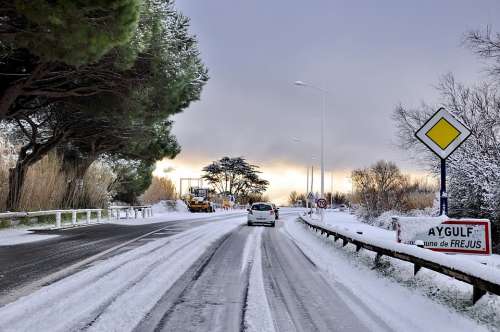 France Road Highway Landscape Scenic Winter Snow