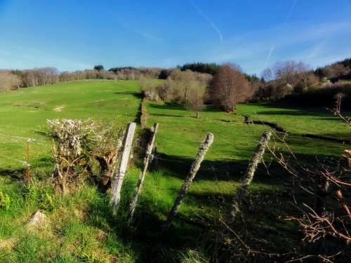 France Landscape Scenic Hills Fence Farm Rural