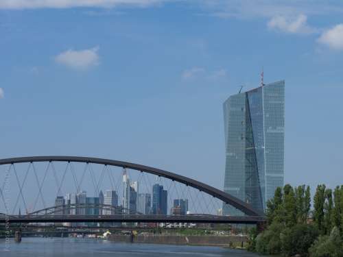 Frankfurt Bridge Main Water Summer Skyscraper