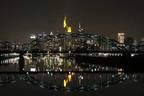Frankfurt Night Bridge City Architecture Building
