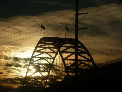 Fremont-Bridge Bridge Portland Sunset Sun Clouds