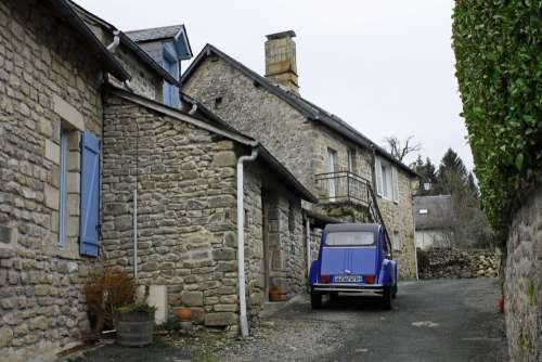 French Car Blue Car Stone Alley Alley Parking Car