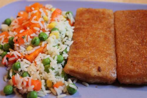 Fried Fish Rice Carrots Root Peas