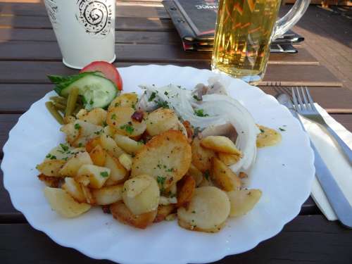 Fried Potatoes Eat Restaurant Hearty Lunch
