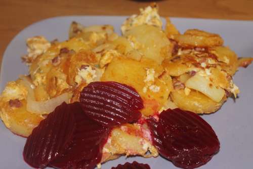 Fried Potatoes Beetroot Eat Meal Food Delicious