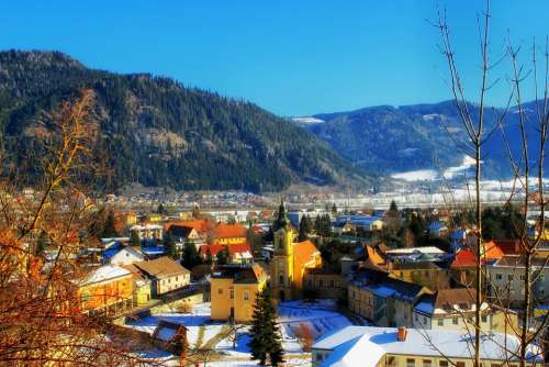 Friesach Austria Town Village Mountains Snow