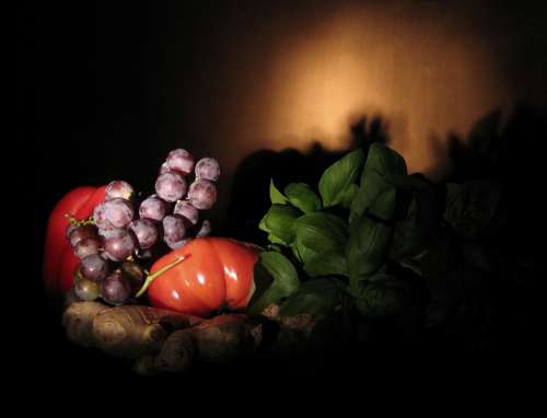 Fruit Still Nature Mature Tomato Grapes