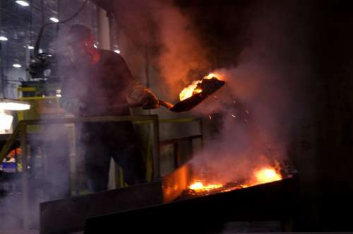 Furnace Worker Shovel Shoveling Aluminum Plant