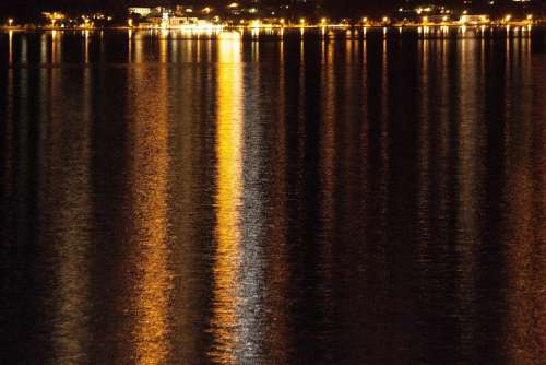 Garda Lake Night Lighting Romantic Mirroring