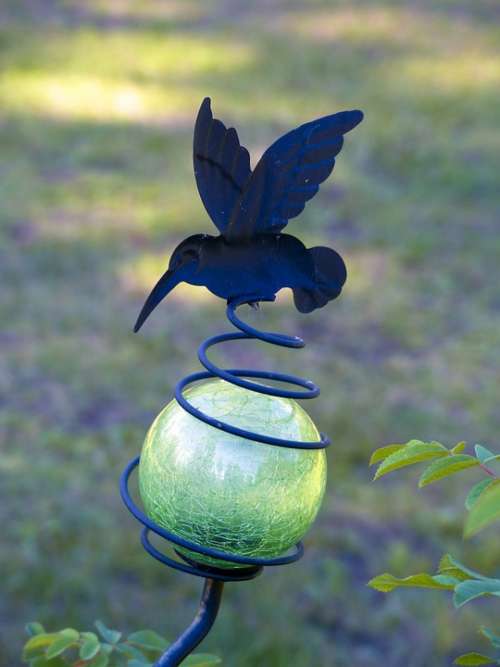 Garden Decoration Hummingbird Blue Green Bowl