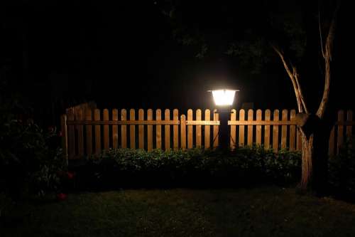 Garden Lantern Fence Meadow At Night Tree
