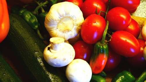 Garlic Tomatoes Mushrooms Zucchini Food Vegetables