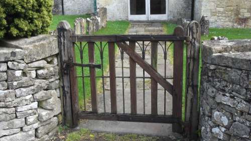 Gate Wooden Stone Wall Rustic Old