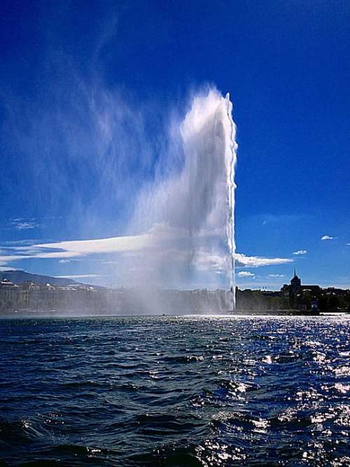 Geneva Lake Geneva Water Clouds Fountain Jet D'Eau
