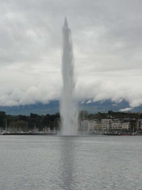 Geneva City Water Jet Fountain Lake Switzerland