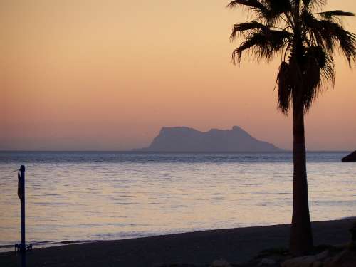 Gibraltar Sunset Beach Spain Mediterranean Europe