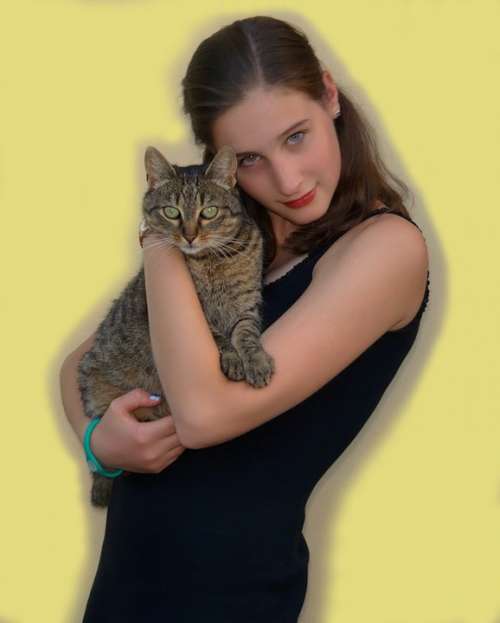 Girl Cat Person Portrait Yellow Animal Klára