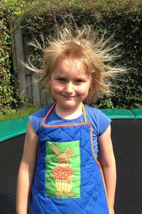 Girl Child Trampoline Blonde Static Electricity