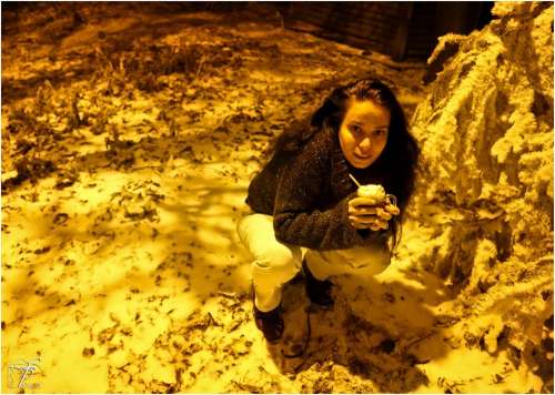 Girl Woman Crouching Squatting Cold Night Winter