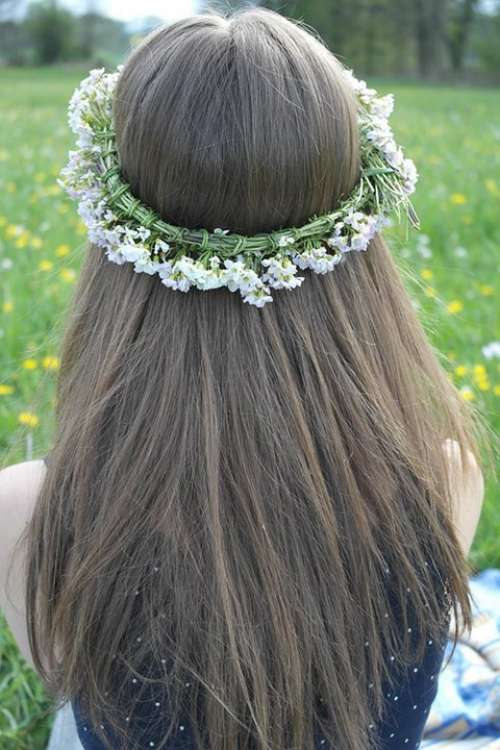 Girl Head Straight Hair Wreath Outdoors