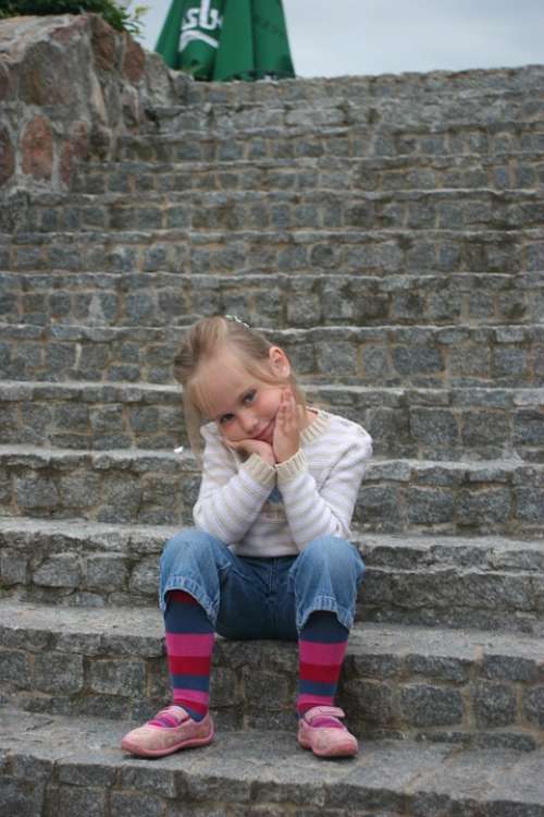 Girl Child Beautiful Posing Summer Stairs