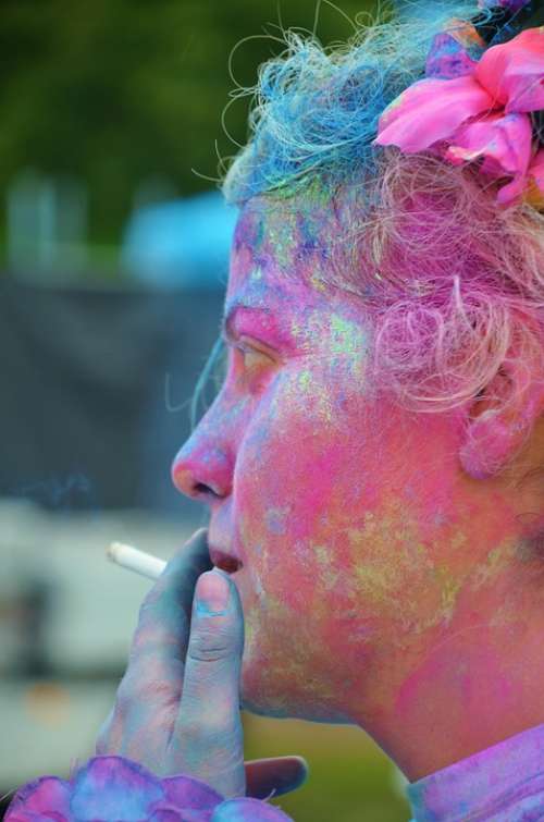 Girl Colorful Smoking Relaxed Funny Celebration