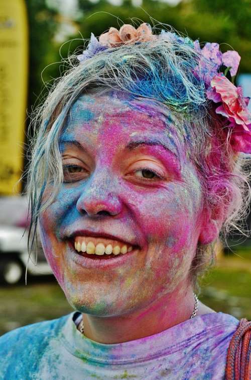 Girl Colorful Funny Celebration Color Run Festivals