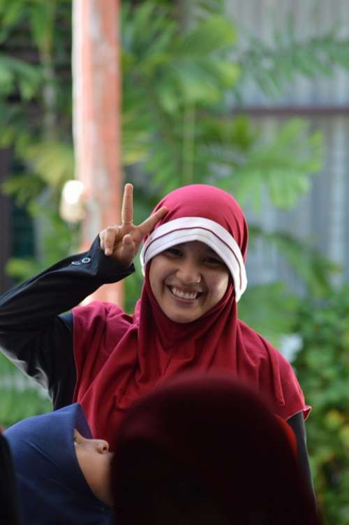 Girl Woman Indonesian Smiling Red School Young