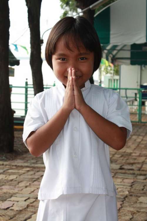 Girl Pray Buddhist Buddhism Thailand Child Thai