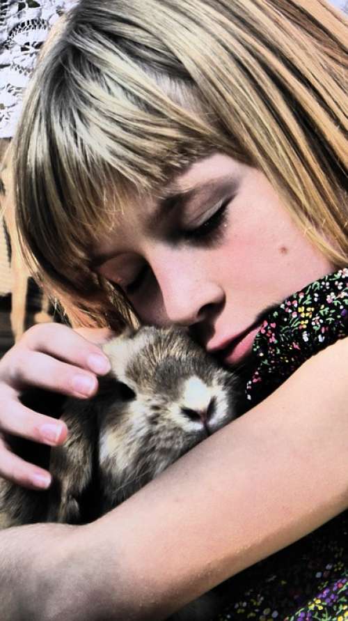 Girl Rabbit Stroke Animal Pet Love Snuggle