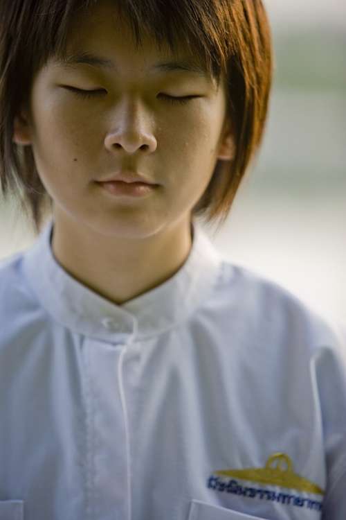 Girl School Girl Buddhist Meditate Thailand Asia