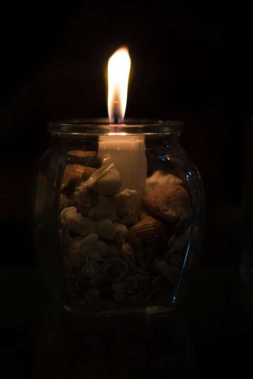 Glass Black Coral Candle Orange Night Fire Light