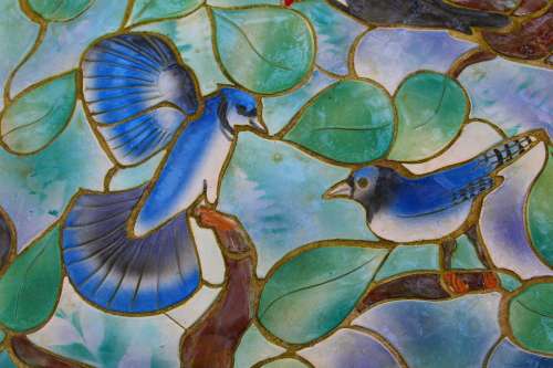 Glass Arts Window Birds Blue Mosaic Colorful