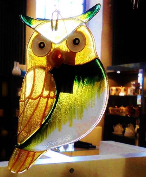 Glass Windowing Eagle Owl Hand Labor Art