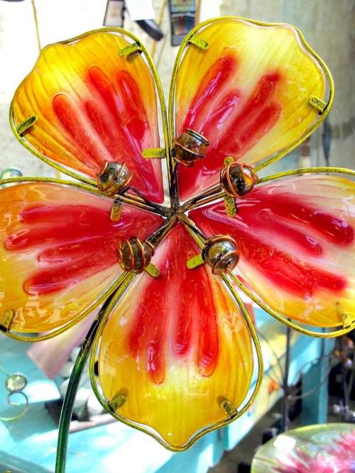 Glass Flower Red Yellow Craftsmanship Crafted