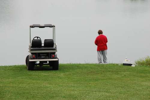 Golf Cart Lawn Summer Lake Countryside Outdoors