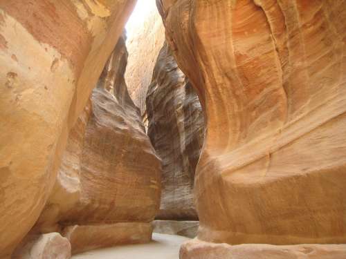 Gorge Canyon Rock Walls Petra Jordan Sandstone
