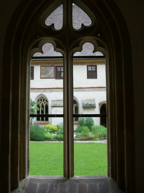 Gothic Window Tracery Cloister Courtyard Garden