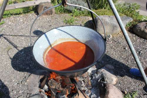 Goulash Soup Fireplace Fire Embers Haenkeltopf