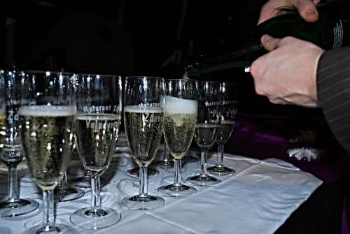 Graduation Champagne Pouring Glasses Celebration