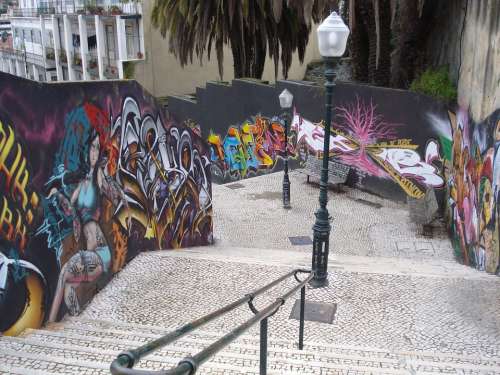 Graffiti Street Art Stairs Urban City Colors